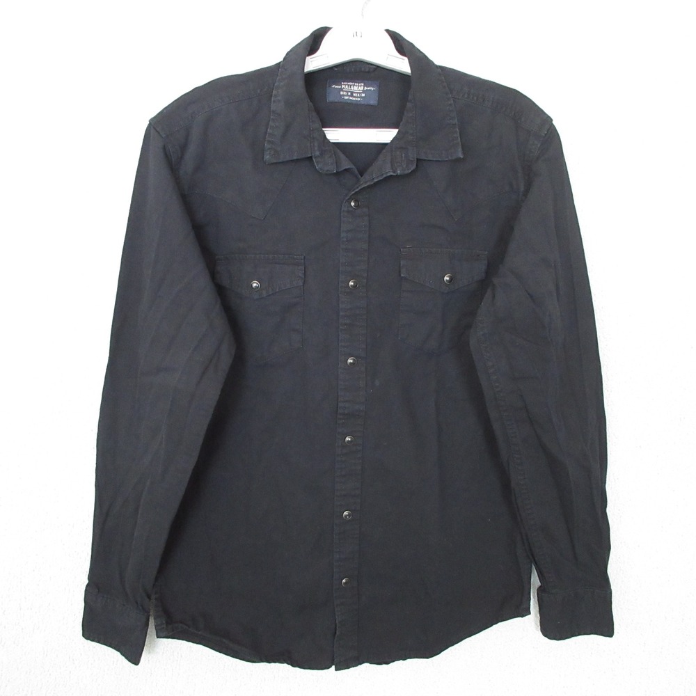 Pull & Bear Western Shirt Mens Medium Black Long Sleeve Button Up Casual